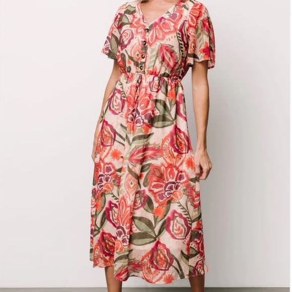 Baltic Born Dresses & Skirts - Baltic Born Vibrant Floral Midi V Neck Short Sleeve Formal Guest Dress XL